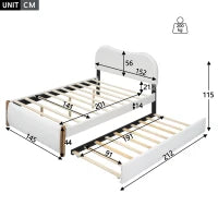 Letto imbottito 140x200 cm con letto estraibile, senza materasso, Bianco