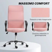 Sedia Ergonomica da Ufficio Girevole, Altezza Regolabile e Schienale a Rete, 63x65x109-119 cm, Rosa