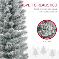 Albero di Natale Innevato con 405 Rami e Luci LED Bianche in Plastica e Metallo, Ø57x210 cm, Verde