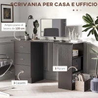 Scrivania PC con 3 Ripiani e 3 Cassetti per Camera e Ufficio, in Legno MDF, 120x49x72 cm, Nera