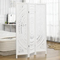 Separé Paravento da Interni Pieghevole a 3 Pannelli in Legno Intagliato, 120x170cm, Bianco
