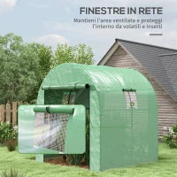 Serra a Tunnel per Orto 1.8x1.8x2 m in Acciaio e PE Anti UV con Porte Avvolgibili e Finestre, Verde