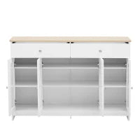 Credenza Moderna con Superficie in Legno, con 4 Ante e 2 Cassetti e Anta in Vetro, per Soggiorno e Sala da Pranzo, Bianco