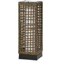 Lampada Solare da Giardino con Pannello di Ricarica, in Acciaio e Rattan, 15.5x15.5x46 cm, Nero e Marrone