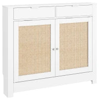 Copritermosifoni con ante in rattan, 2 scomparti, design bohémien. Bianco