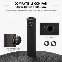 Base per Ombrellone da Giardino Rotonda a 4 Ruote con Freni, Basamento per Ombrellone in Metallo e Resina, per Pali di Ombrelloni da Ø38/48 mm, Ø52x41 cm, Nero