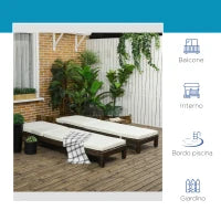 Set 2 Lettini Prendisole in Rattan PE con Cuscino e Schienale 5 Reclinazioni, 196x60x22cm