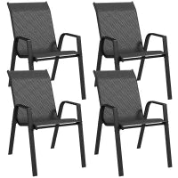 Set 4 Sedie da Giardino Impilabili con Braccioli in Rattan PE e Acciaio, Grigio