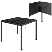 Pergola bioclimatica esterna in alluminio 3 x 3 m con tende, sistema di drenaggio nascosto, grigio