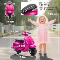 Moto Elettrica per Bambini da 2 a 6 Anni con Batteria 6V, Faro, Clacson e Ruote Ausiliarie Rosa