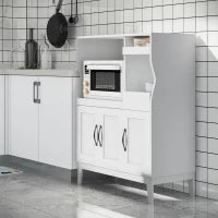 Credenza Cucina Salvaspazio con 2 Armadietti e 2 Ripiani Estraibili in Legno, 84x39x109 cm, Bianco