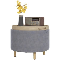 Pouf Contenitore Tessuto Sherpa da 120 kg max con Vassoio a Ribalta, in MDF e Faggio, 56x56x42 cm, Grigio
