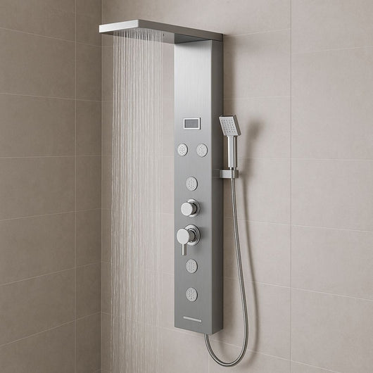 Colonna doccia york acciaio 4 funzioni display controllo temperatura 2 finiture *** finitura- cromo spazzolato, confe...