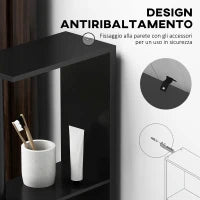 kleankin Colonna Bagno con 2 Ripiani e 2 Armadietti, Mobile Alto Salvaspazio 15.2x29.8x118 cm, Nero