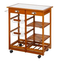 Carrello da Cucina Multiuso in Legno di Pino 74 x 37 x 76cm Marrone Chiaro