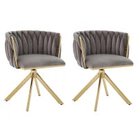 Set da 2 Sedie Girevoli a 180° con Supporto Lombare Ergonomico e Rivestimento Effetto Velluto, 56x50x70 cm, Grigio