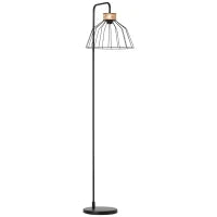 Lampada da Terra di Design Stile Industriale in Metallo e Rattan, Illuminazione Casa e Ufficio, 44x34x154cm, Nero