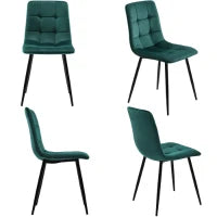 Set di 4 Sedie in Velluto con Design Ergonomico e Imbottito, Gambe in Metallo, per Sala da Pranzo, 44x46x86 cm, Verde