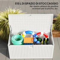 Baule da Esterno da 515L in PE Impermeabile e Scanalato, 140x68x68 cm, Bianco