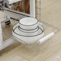 Carrello da Cucina con Cassetto, 4 Cesti e 4 Ripiani, in Metallo, Ceramica e Legno, 57x37x83 cm, Bianco