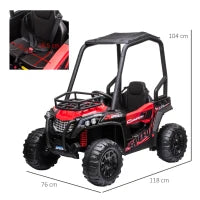 Macchina Elettrica per Bambini 12V, Velocità 3-6km/h, Quad Elettrico Mini con Doppio Motori, USB, Lettore MP3 e Telecomando, 118x76x104cm, Rosso e Nero