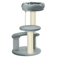 Albero Tiragraffi per Gatti a 3 Livelli con Piattaforme, Lettino e Pali in Sisal, Torre per Gatti con Rivestimento in Peluche, Ø40x65 cm, Grigio