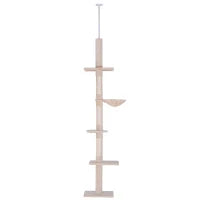 Albero Tiragraffi Multilivello a Soffitto con Amaca e Altezza Regolabile, 40x34x230-260cm, Beige