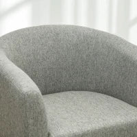 Poltrona Moderna a Pozzetto in Tessuto Effetto Lino con Gambe in Legno, 74x63x73cm, Grigio