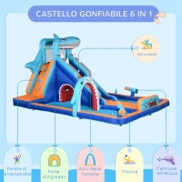 Castello Gonfiabile per Bambini 3-8 Anni con Gonfiatore, Scivolo, Piscina e Parete da Arrampicata