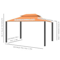 Gazebo da Giardino 4x3m con Doppio Tetto e Tende Laterali, Arancione