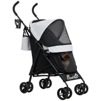 Passeggino per Cani con 2 Finestre a Rete, in Acciaio e Tessuto Oxford, 76x44x103 cm, Nero e Grigio Chiaro