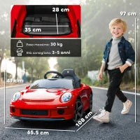 Macchina per Bambini 3-5 Anni con Licenza Ufficiale RUF GT, Telecomando, Cintura di Sicurezza e Musica, Rosso