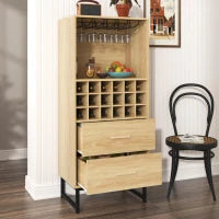 Cantinetta con 18 scomparti, cassetti, portabicchieri, 60x39,5x141 cm, Legno naturale