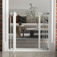 Cancelletto per Cani Estensibile con 2 Blocchi e Chiusura Automatica, in Metallo e Plastica, 74-87x78 cm, Bianco