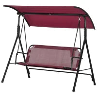 Dondolo da Giardino 3 Posti in Acciaio con Tetto Parasole in Poliestere, 172x110x153 cm, Rosso e Nero