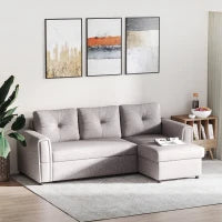 Divano Letto a 3 Posti con Funzione Letto, Divano Letto con Chaise Longue, Divano Imbottito, Grigio