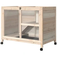 Conigliera in Legno a 2 Piani con Casetta, Rampa e Vassoio Estraibile, 91.5x53.3x73cm