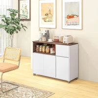 Credenza Moderna da Cucina in Legno con Armadietti, Cassetto e Vano Aperto, 105x39x83cm, Bianco