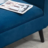 Panca Contenitore Imbottita per Interno in Tessuto Vellutato con Braccioli, 118x42x66cm - Blu
