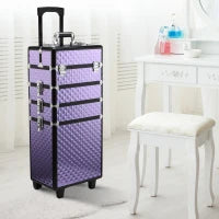 Valigia Porta Trucchi Professionale, Trolley Makeup da Viaggio in Alluminio, 2 Ruote, Viola 33.5x23x76/95.5cm