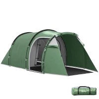 Tenda da Campeggio 2-4 Posti con Telo Impermeabile e Porte con Cerniera, 426x206x15 cm, Verde Scuro