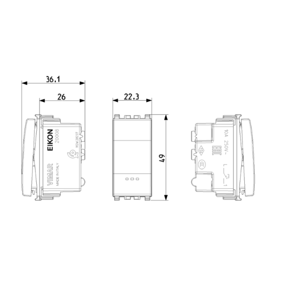 Vimar pulsante 1p no 10a illuminabile con tasto sostituibile serie eikon *** colore bianco, confezione 1