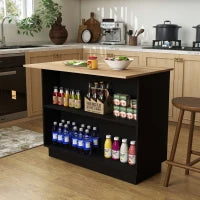 Isola per Cucina con 2 Ripiani Aperti e 2 Armadietti, in MDF, 105x60x82 cm, color Rovere e Nero