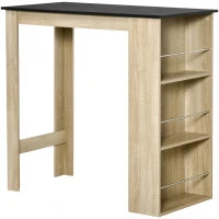 Tavolo da Bar, Tavolo Alto da Cucina, con 3 Mensole, 112L x 57P x 106H cm, Legno Naturale