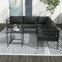 Set da Giardino 7 Pezzi in Acciaio e Poliestere con 5 Sedie con Cuscini e 2 Tavolini da Caffè, Grigio