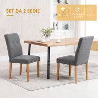 Set 2 Sedie da Pranzo Imbottite con Schienale Alto e Gambe in Legno, 50x62x96 cm, Grigio Scuro