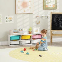 Mobile portaoggetti per bambini a 2 livelli, con 6 contenitori rimovibili, 97x21x29cm, Bianco