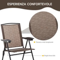 Tavolino con 2 Sedie Set Mobili 3pz Pieghevole Regolabile Esterno Textilene Marrone