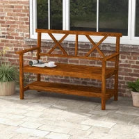 Panchina da Giardino 2 Posti in Legno con Ripiano e Braccioli, 125x58x88cm, Legno