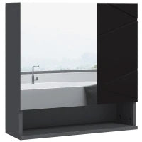 kleankin Armadietto con Specchiera Bagno a 2 Ante e Mensole Regolabili in Legno, 55x17x55cm, Nero